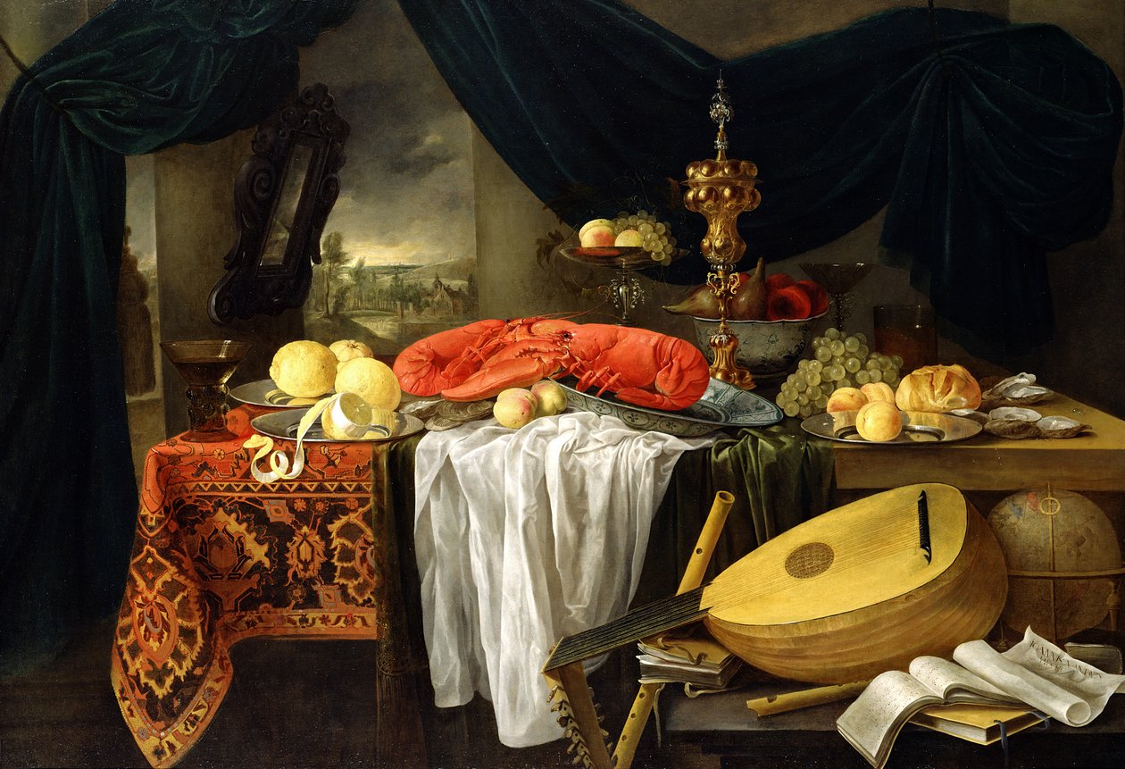 Stillleben mit Hummer, Zitronen und Laute, 1645 von Jan van den Hecke