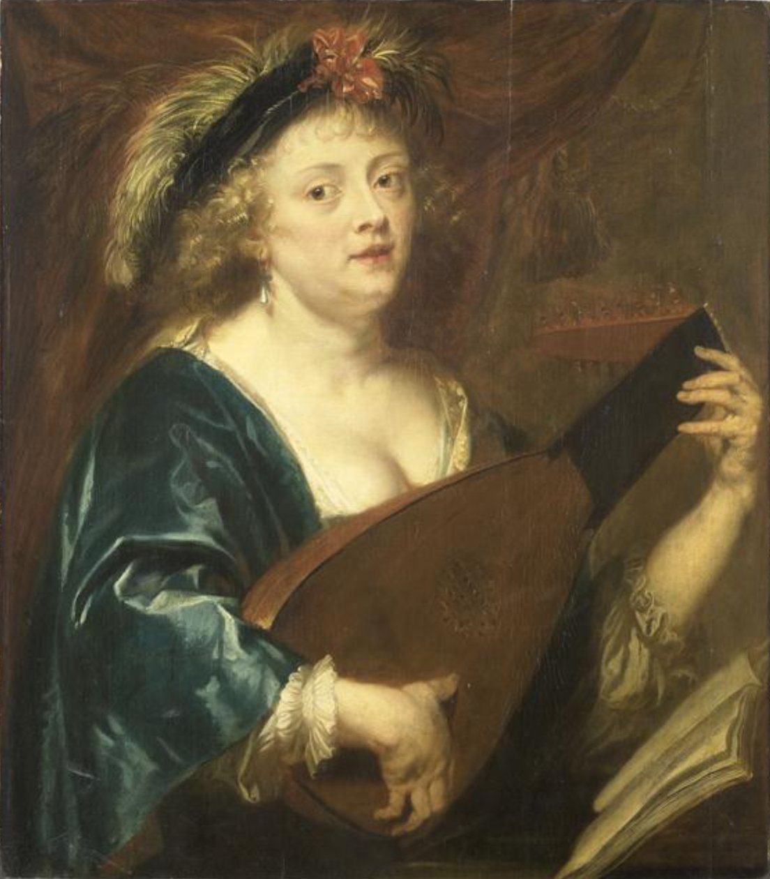 Porträt einer Frau, die Laute spielt von Jan van den Hoecke
