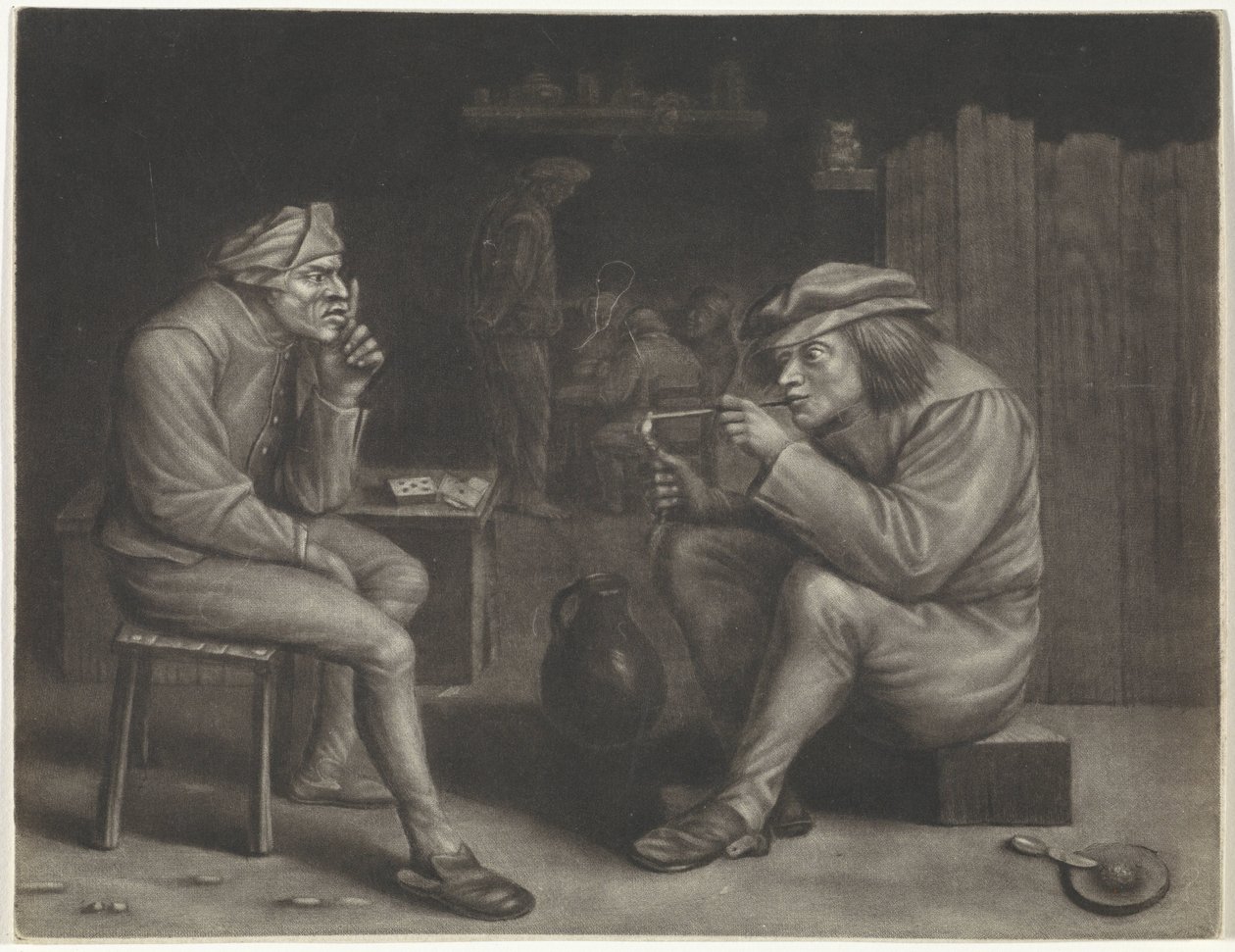 Kneipenszene mit Mann, der Pfeife anzündet von Jan van der Bruggen