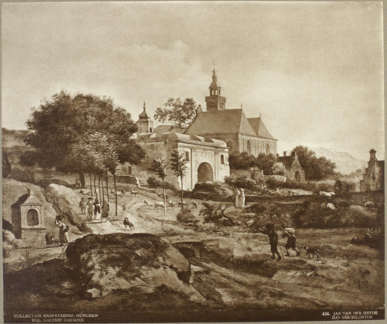 Klooster met landerijen in een berglandschap von Jan van der Heyden