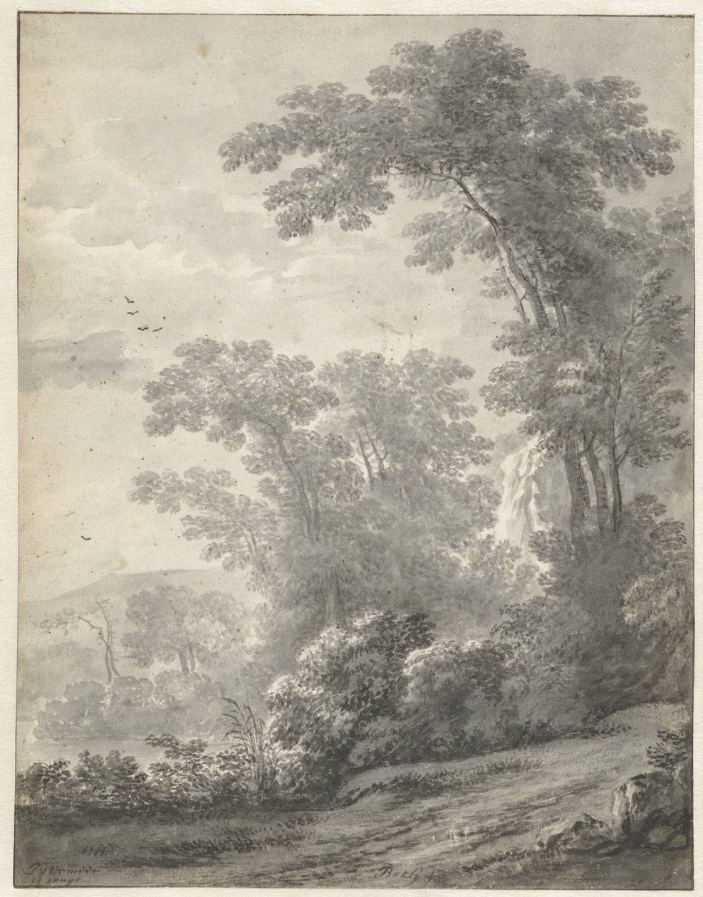 Berglandschaft mit Bäumen an einem Fluss von Jan van der Meer (II)