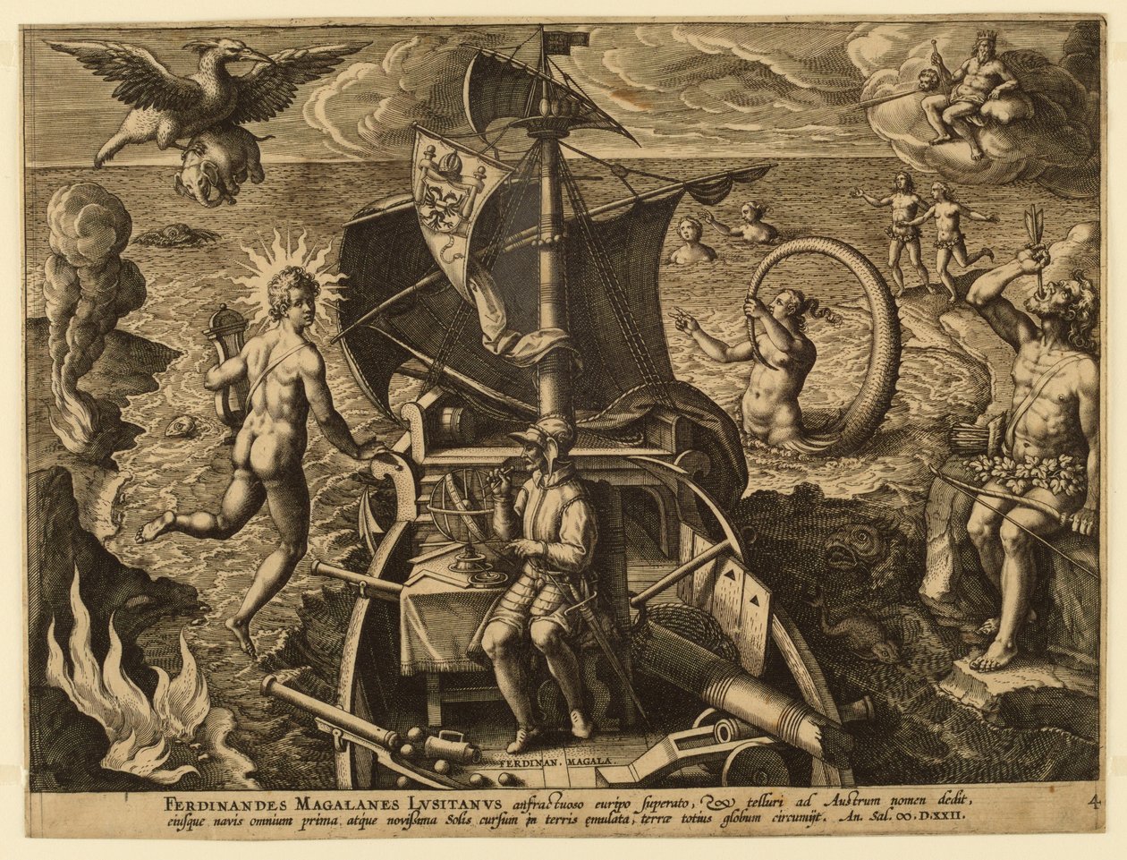 Ferdinandes Magalanes Lusitanus, Tafel 4 aus "Americae Retectio" von Jan van der Straet, called Stradanus