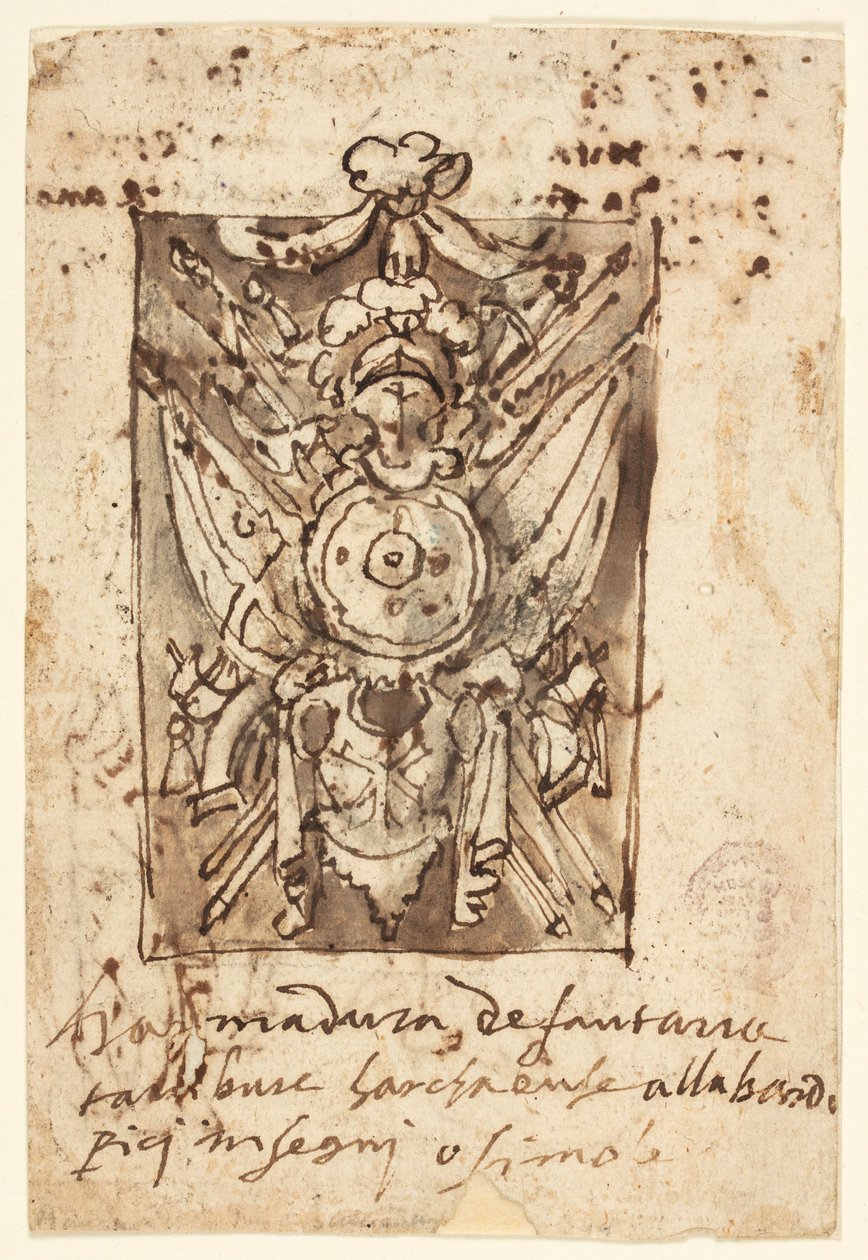 Seite eines Skizzenbuchs: Militärtrophäe von Jan van der Straet, called Stradanus