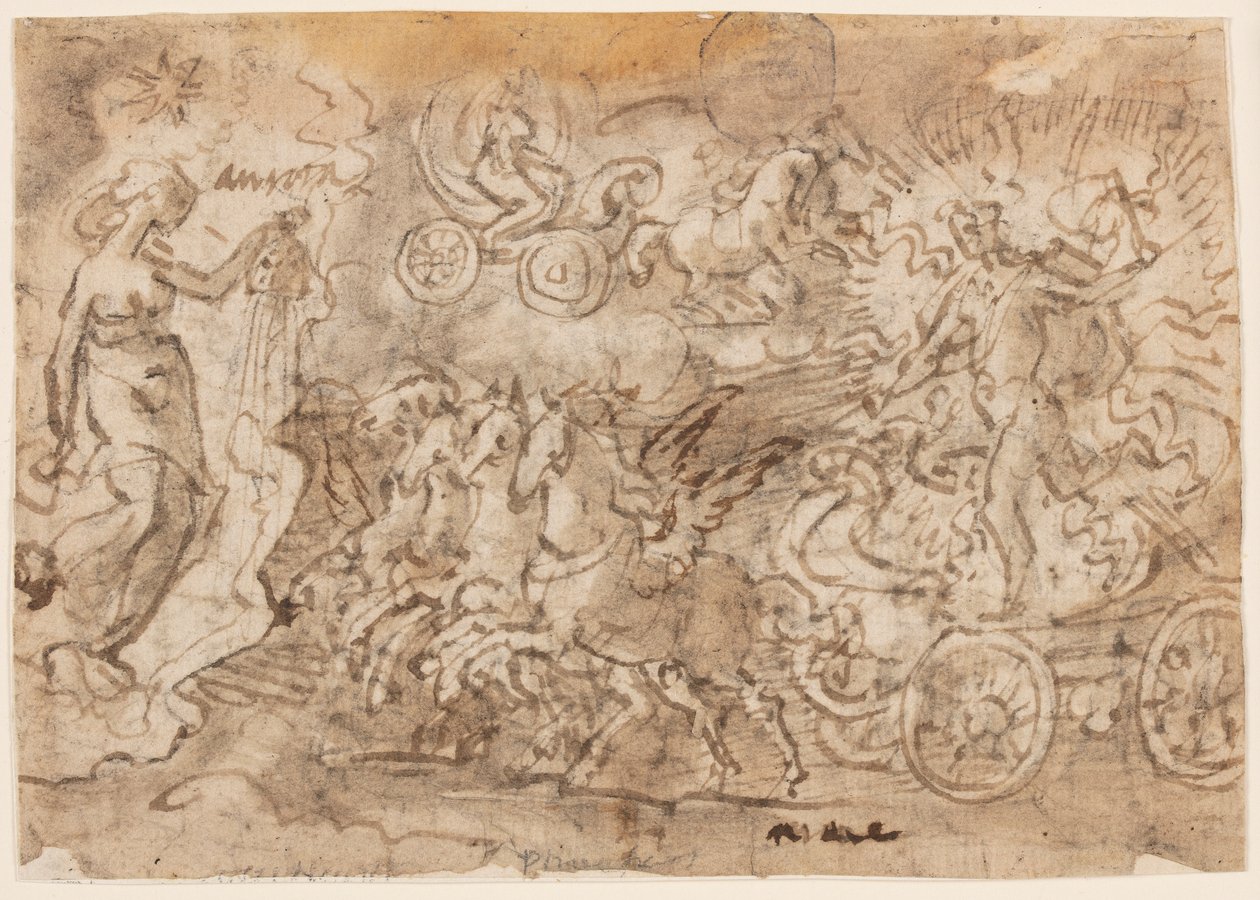 Seite eines Skizzenbuchs; Apollo und Aurora von Jan van der Straet, called Stradanus