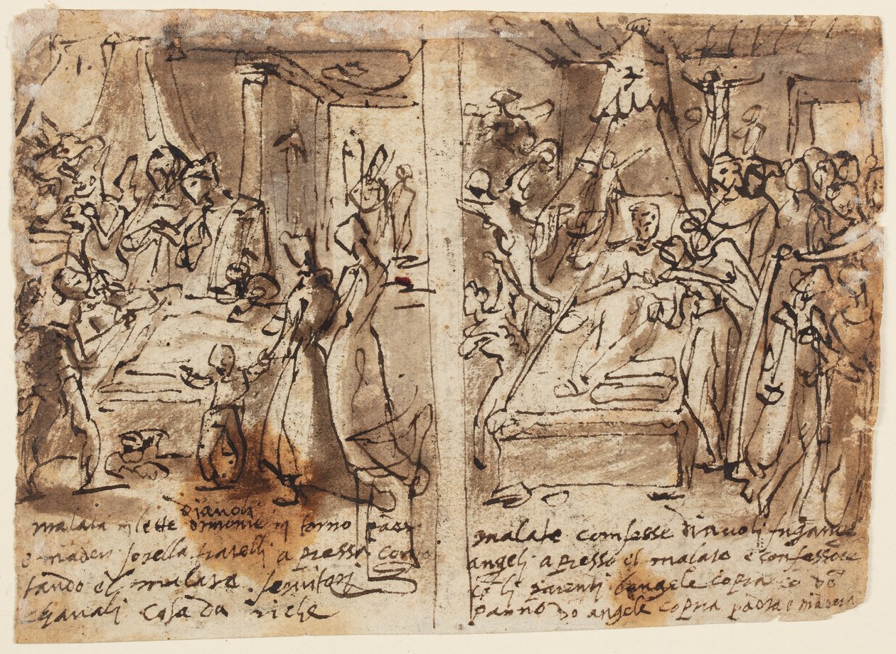Seite eines Skizzenbuchs; Der sterbende Fromme von Jan van der Straet, called Stradanus
