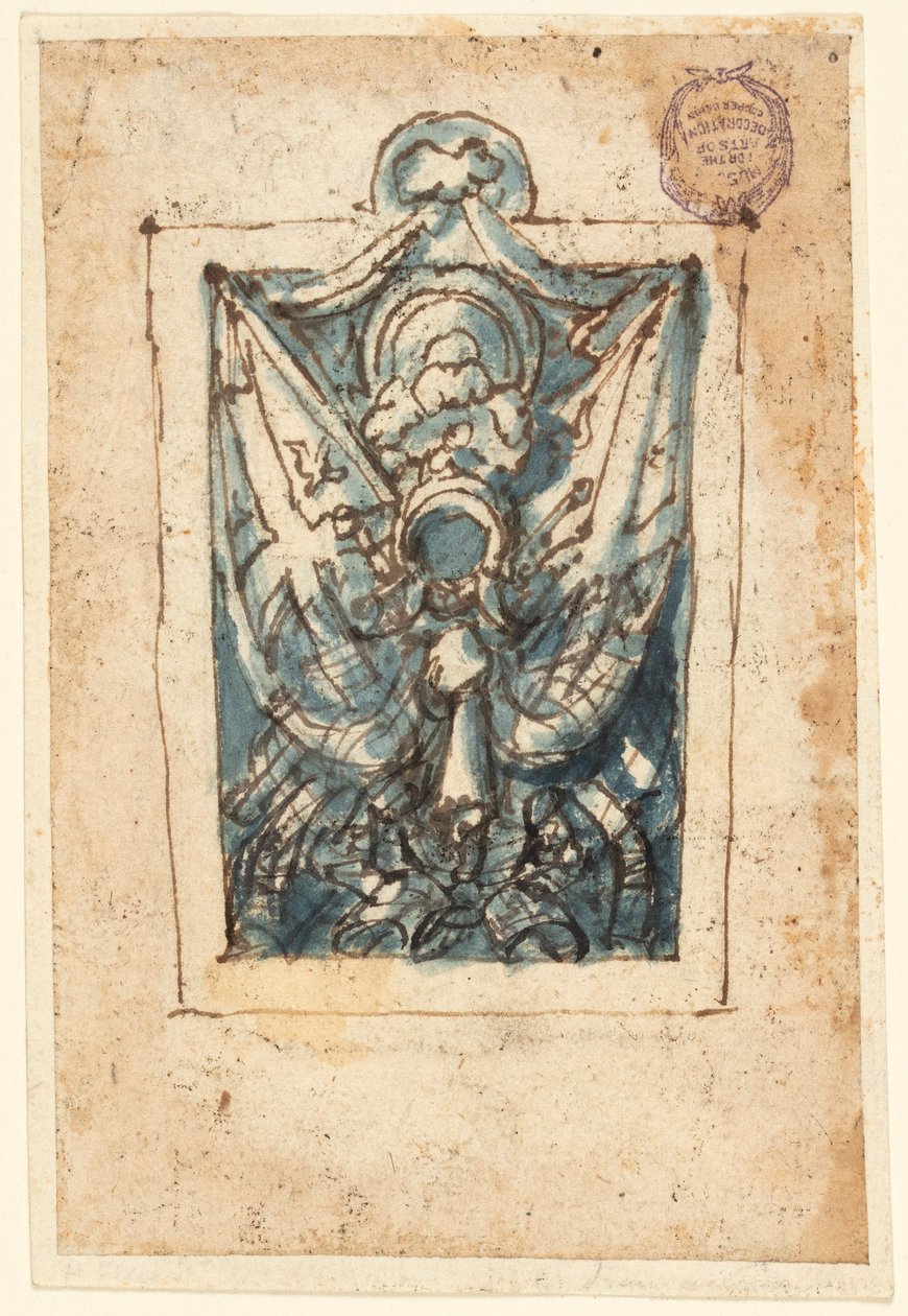 Seite eines Skizzenbuchs; Trophäe von Waffen von Jan van der Straet, called Stradanus