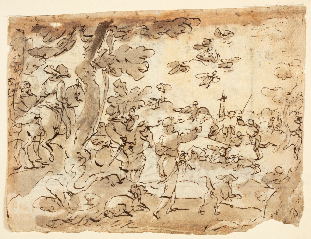 Recto: Vogeljagd mit Falken; Verso: Lunette verziert mit Tieren, Steinbock und Laub von Jan van der Straet, called Stradanus