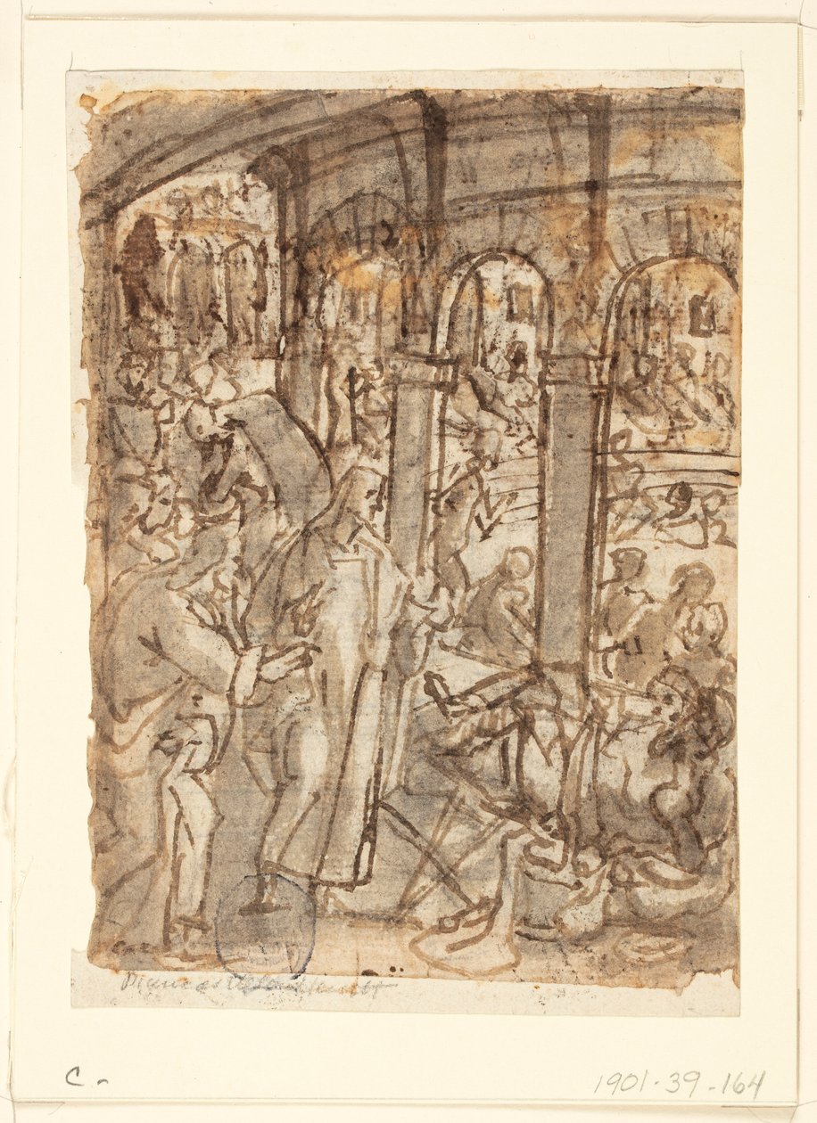 Recto: Christus heilt Gelähmte am Teich Bethesda; Verso, oben: Merkur, Schutzpatron der Reisenden; Verso, unten: Studien eines Mannes in der Nähe einer offenen Tür von Jan van der Straet, called Stradanus
