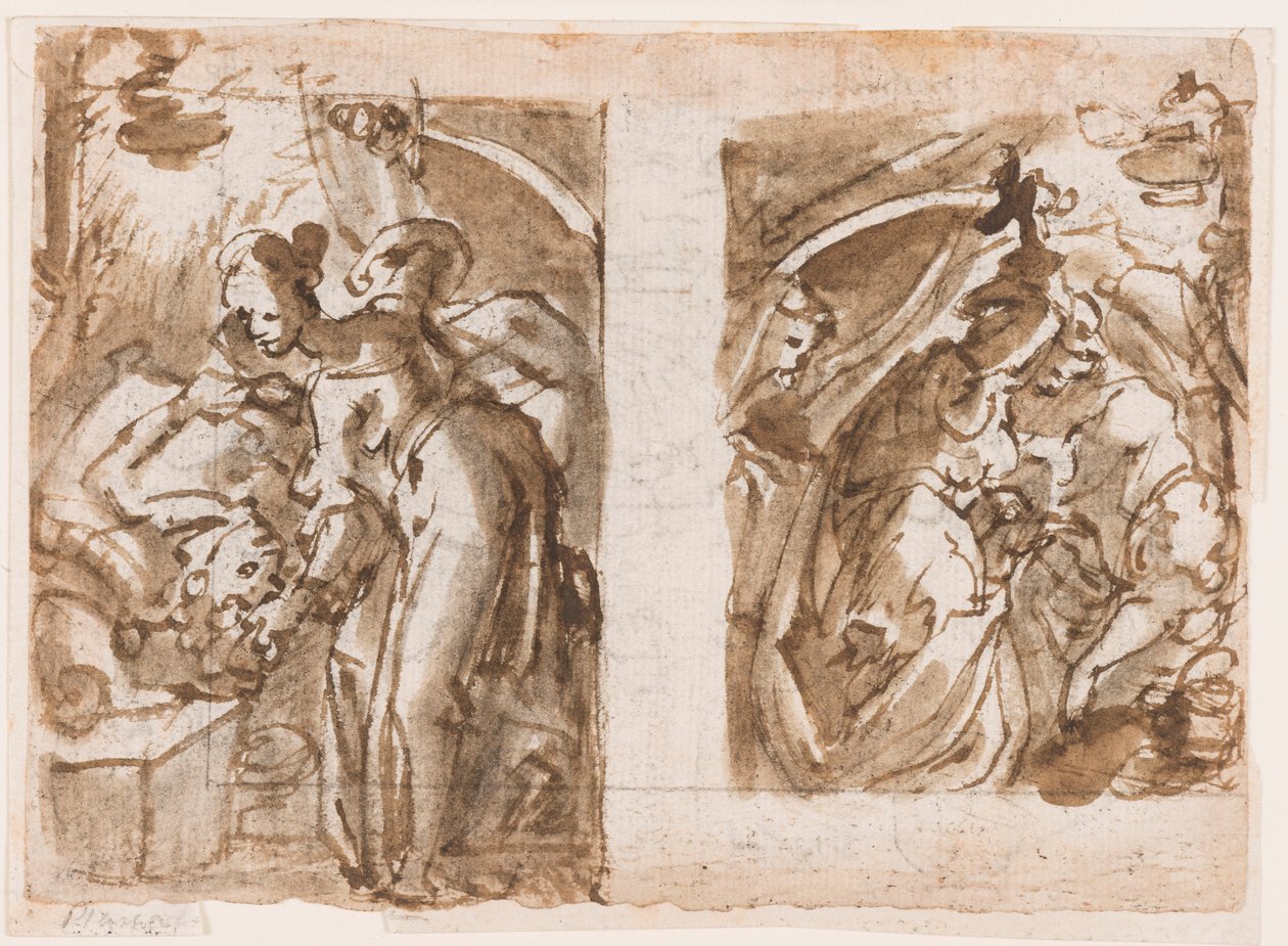 Recto: Zwei Ansichten von Judith, die Holofernes tötet; Verso: Brunnen in Fiesole von Jan van der Straet, called Stradanus