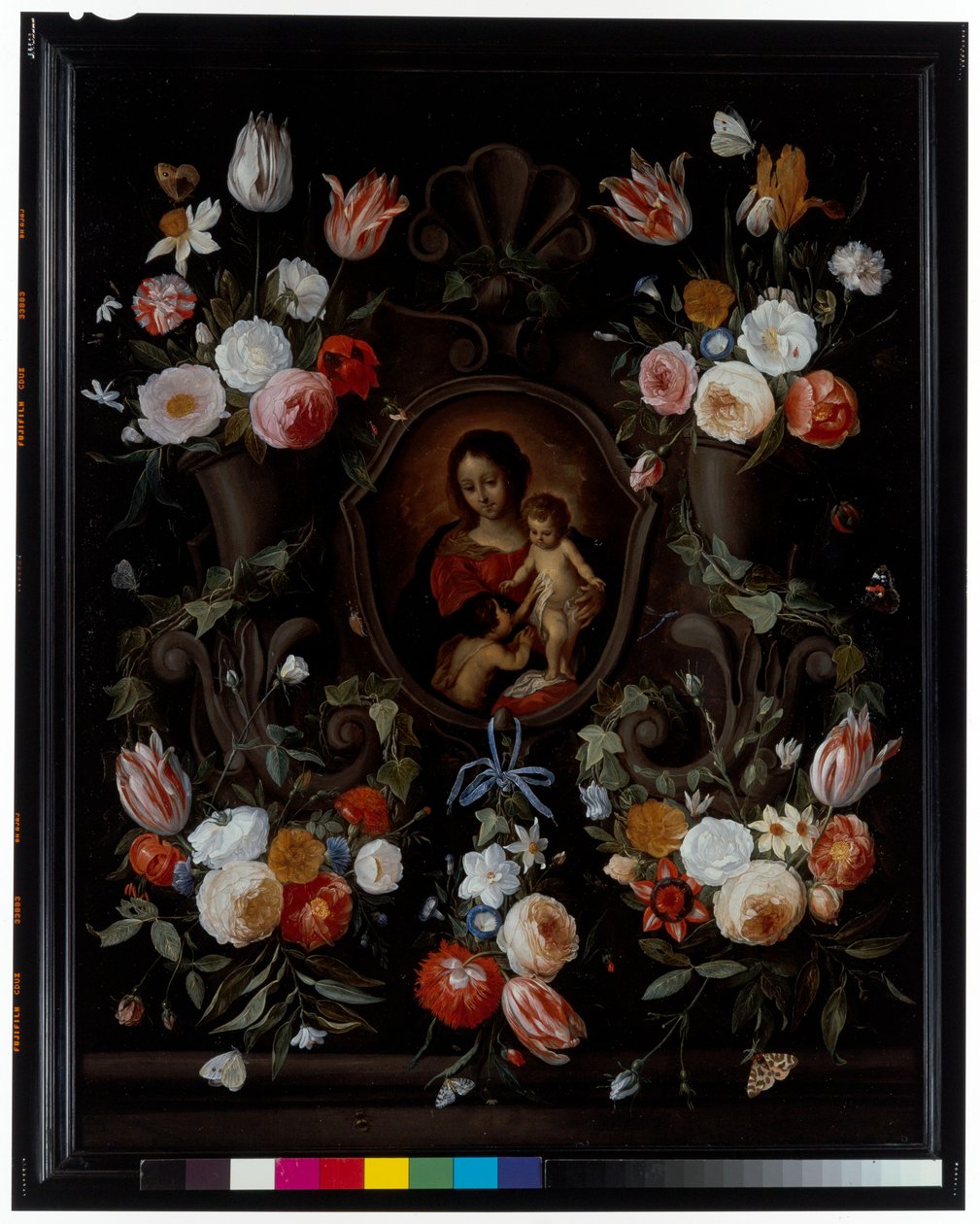 Steinkartusche verziert mit Blumen und Schmetterlingen von Jan van the Elder Kessel