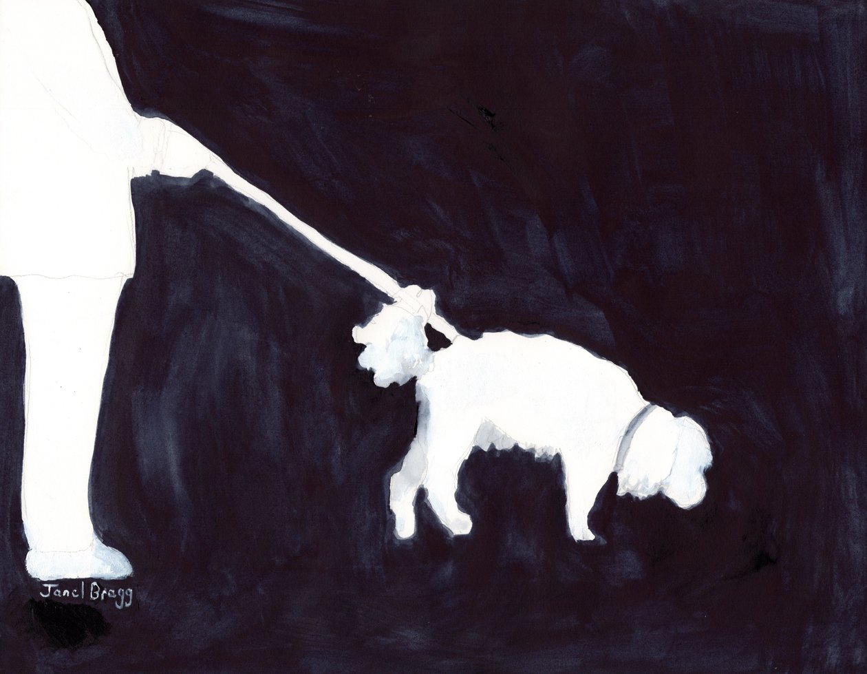 Mann, der seinen Hund in Indigo III spazieren führt von Janel Bragg
