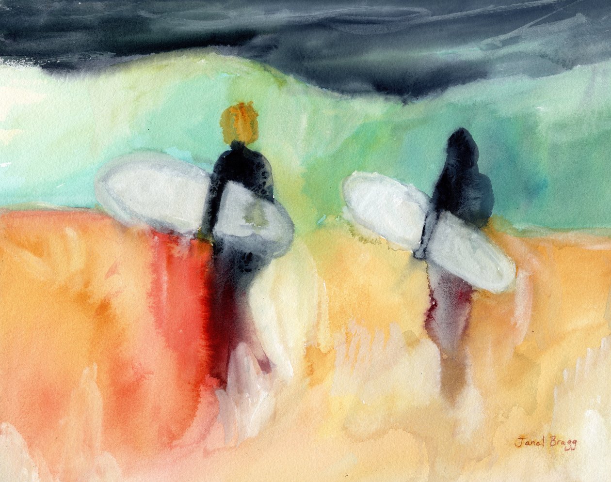Surfer in der Hanalei-Bucht, ca. 2019 von Janel Bragg