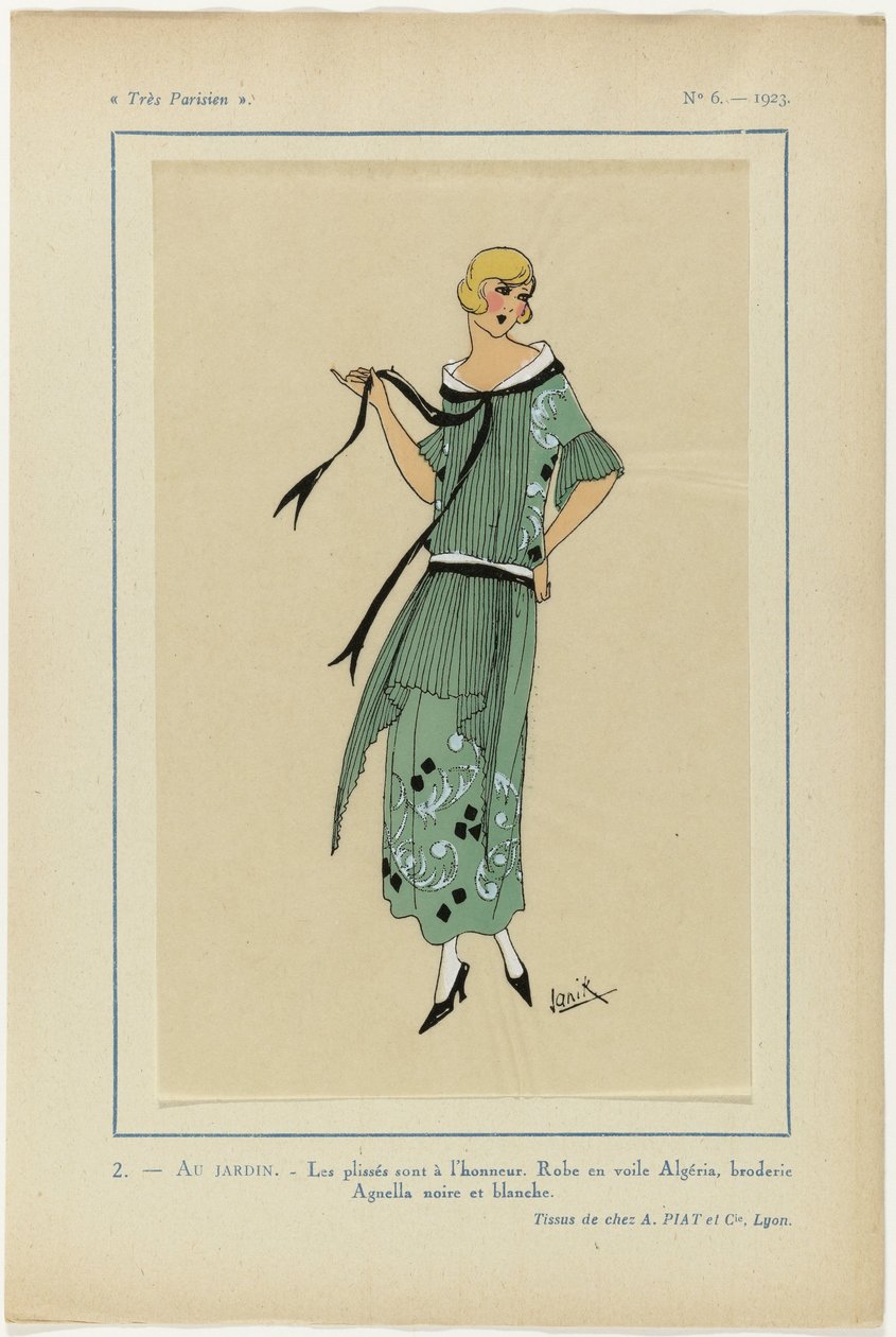 Très Parisien, 1923, Nr. 6: 2.- Im Garten. / Die Falten sind in Mode... von Janik