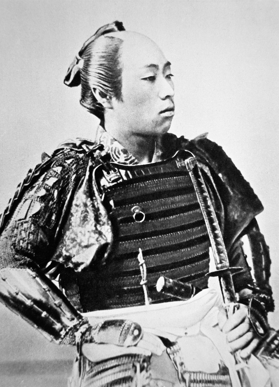 Samurai des alten Japan mit traditioneller Frisur von Japanese Photographer
