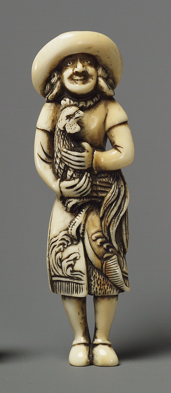 Netsuke modelliert als Ausländer mit Kirin, 19. Jahrhundert (Elfenbein) von Japanese School