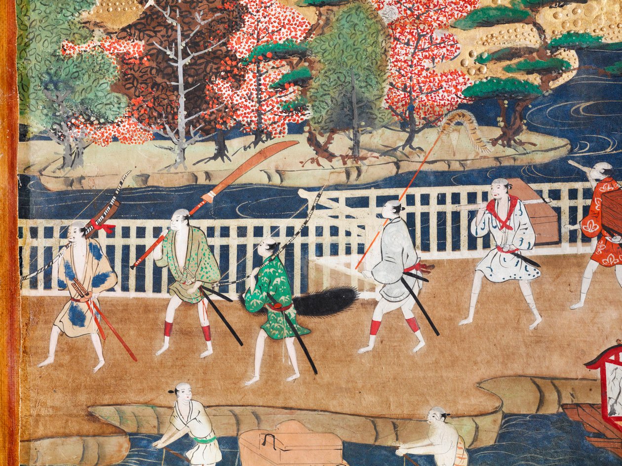 Osakazu Byobu - Japanischer achtteiliger Wandschirm von Japanese School