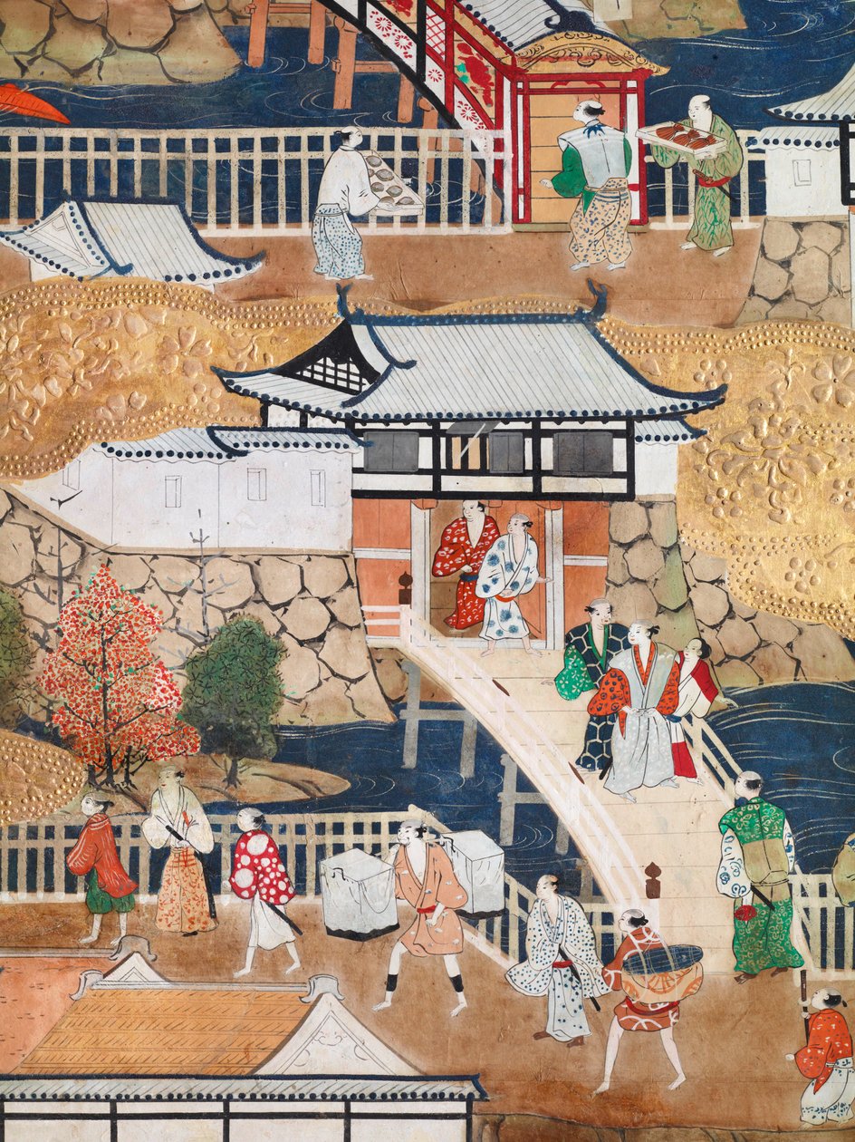 Osakazu Byobu - Japanischer achtteiliger Wandschirm von Japanese School