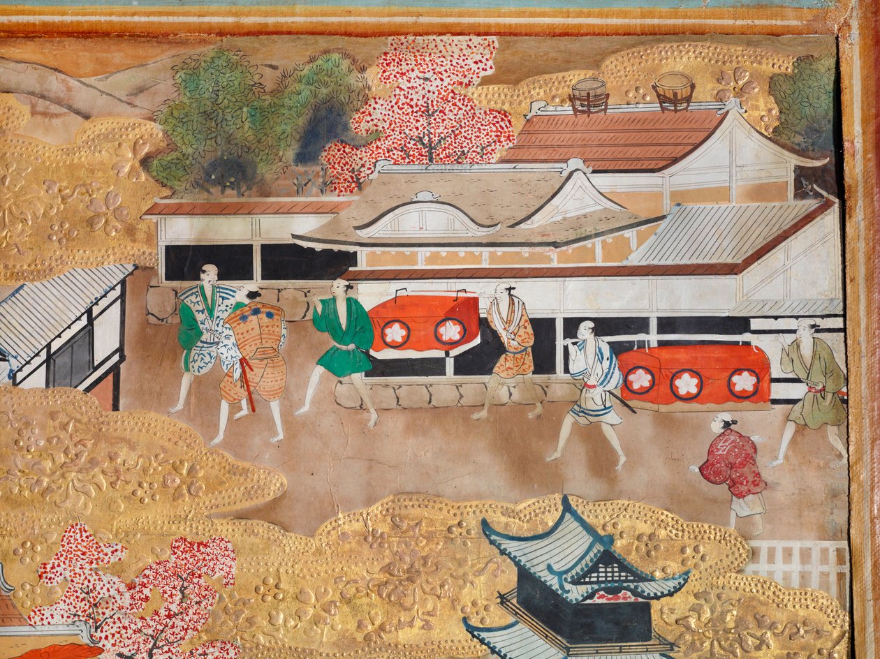 Osakazu Byobu - Japanischer achtteiliger Wandschirm von Japanese School