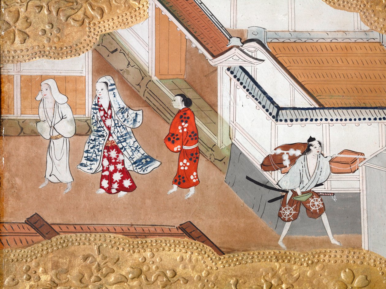 Osakazu Byobu - Japanischer achtteiliger Wandschirm von Japanese School