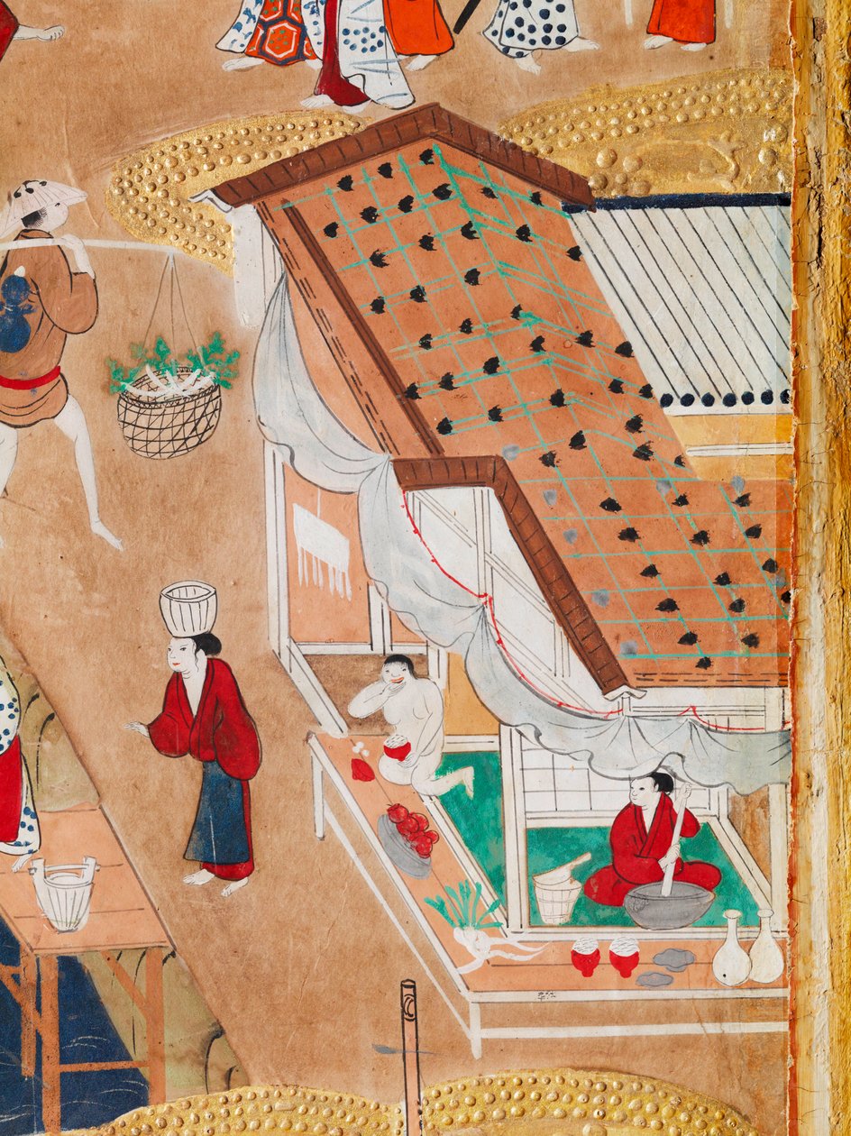 Osakazu Byobu - Japanischer achtteiliger Wandschirm von Japanese School