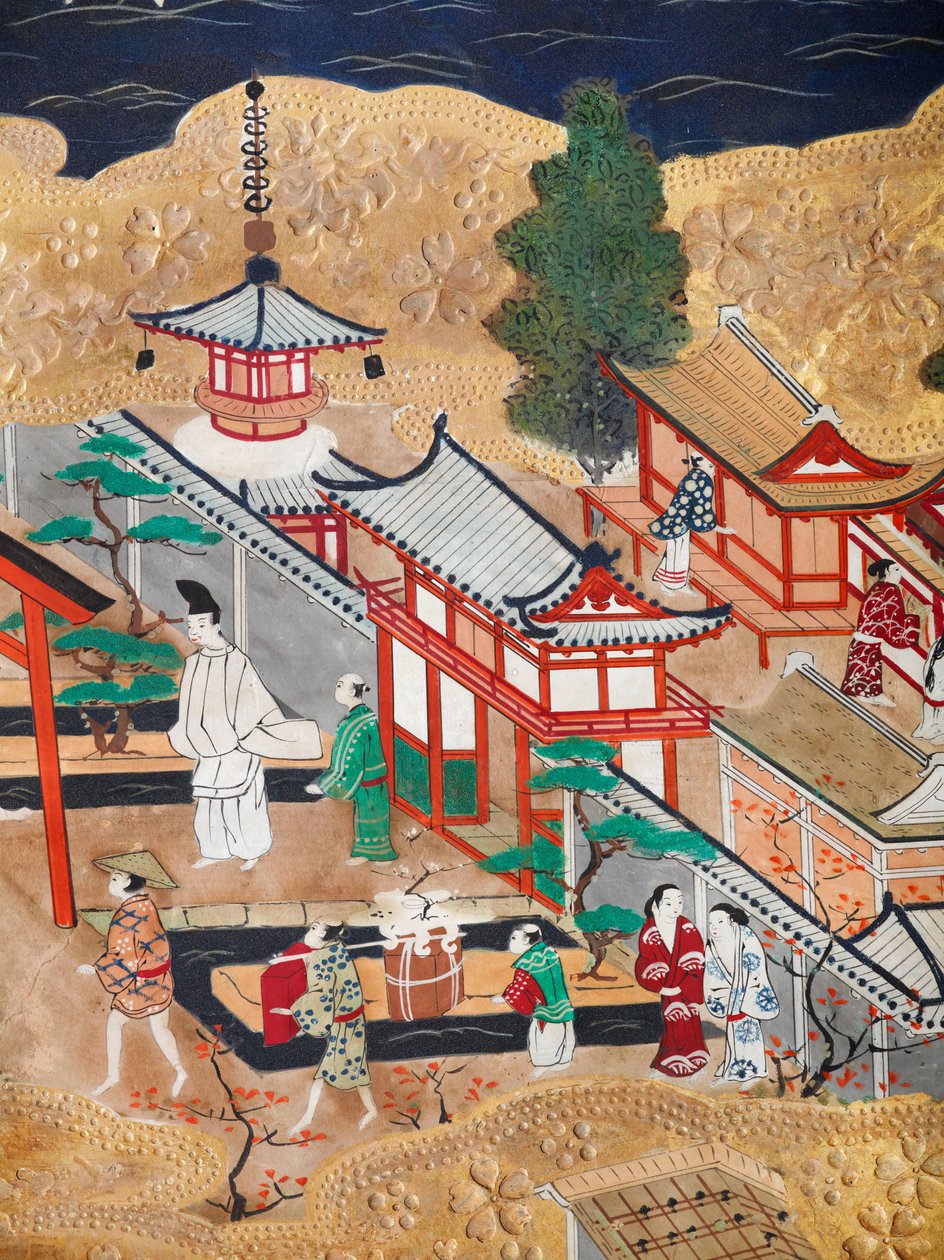 Osakazu Byobu - Japanischer achtteiliger Paravent von Japanese School