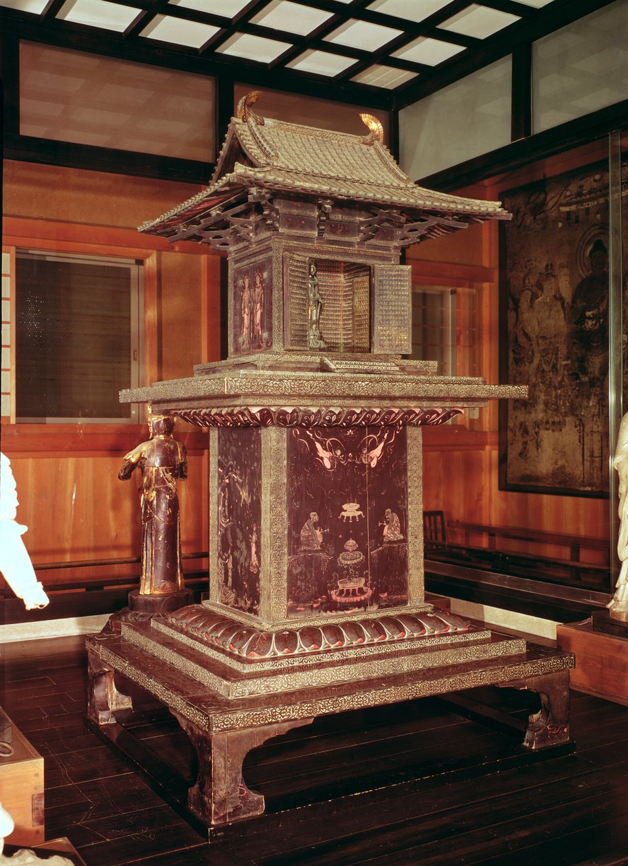 Tamamushi-Schrein aus dem Horyu Ji Tempel, Darstellung der Geschichte Buddhas in einer früheren Inkarnation, ca. 650 von Japanese School
