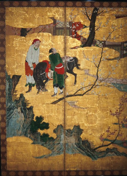 Der Hofbesuch der vier Weisen vom Berg Shang; Su Shis Besuch der Wind- und Wassergrotte (Detail) von Japanese School