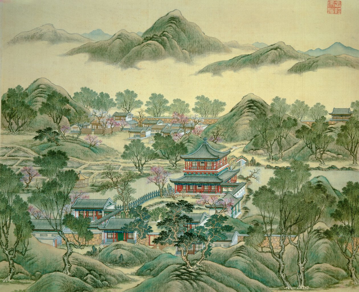 Detail eines Pavillons eines japanischen Drucks aus dem 19. Jahrhundert von Japanese School