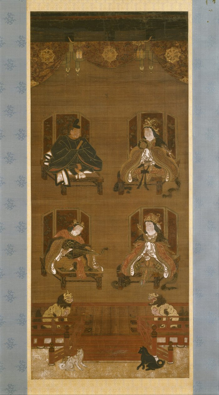 Die vier Gottheiten des Kōyasan-Tempelkomplexes, späte 14. Jahrhundert, Nanbokuchō-Periode (1336–1392), Hängerolle von Japanese School