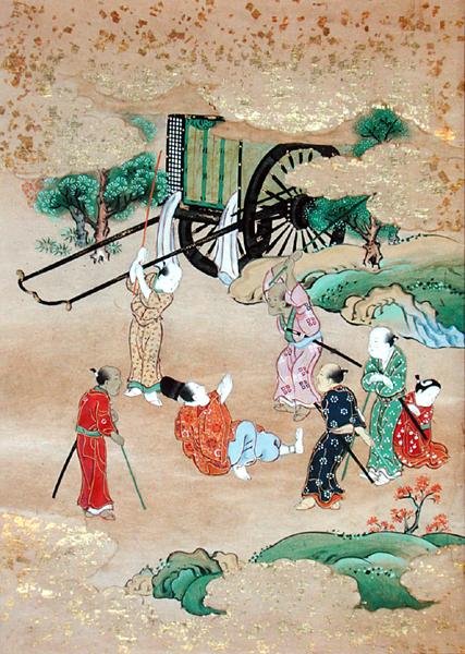 Der Mönch Shogaku (1126-1235) wird von Räubern angegriffen von Japanese School