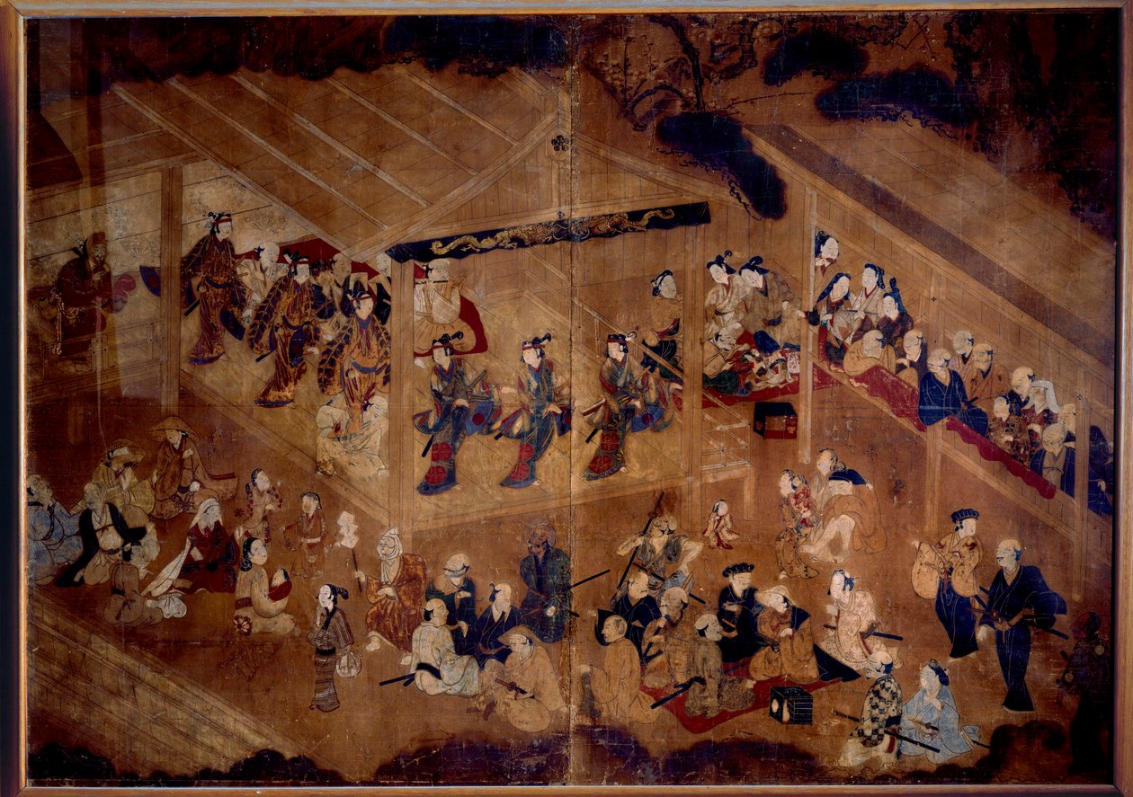 Kabuki-Theater: Schauspieler auf der Bühne; 18. Jahrhundert Japanischer Druck Paris, Guimet Museum, Nationalmuseum für Asiatische Kunst von Japanese School