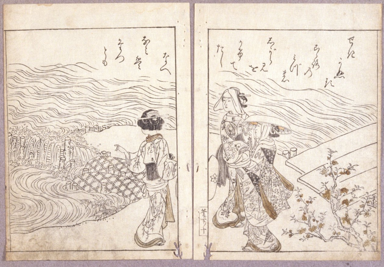 Ohne Titel (Eine Hojo-Party aus Azuma Genji Pilgergruppe, die das Buddha-Bild betrachtet) von Japanese School