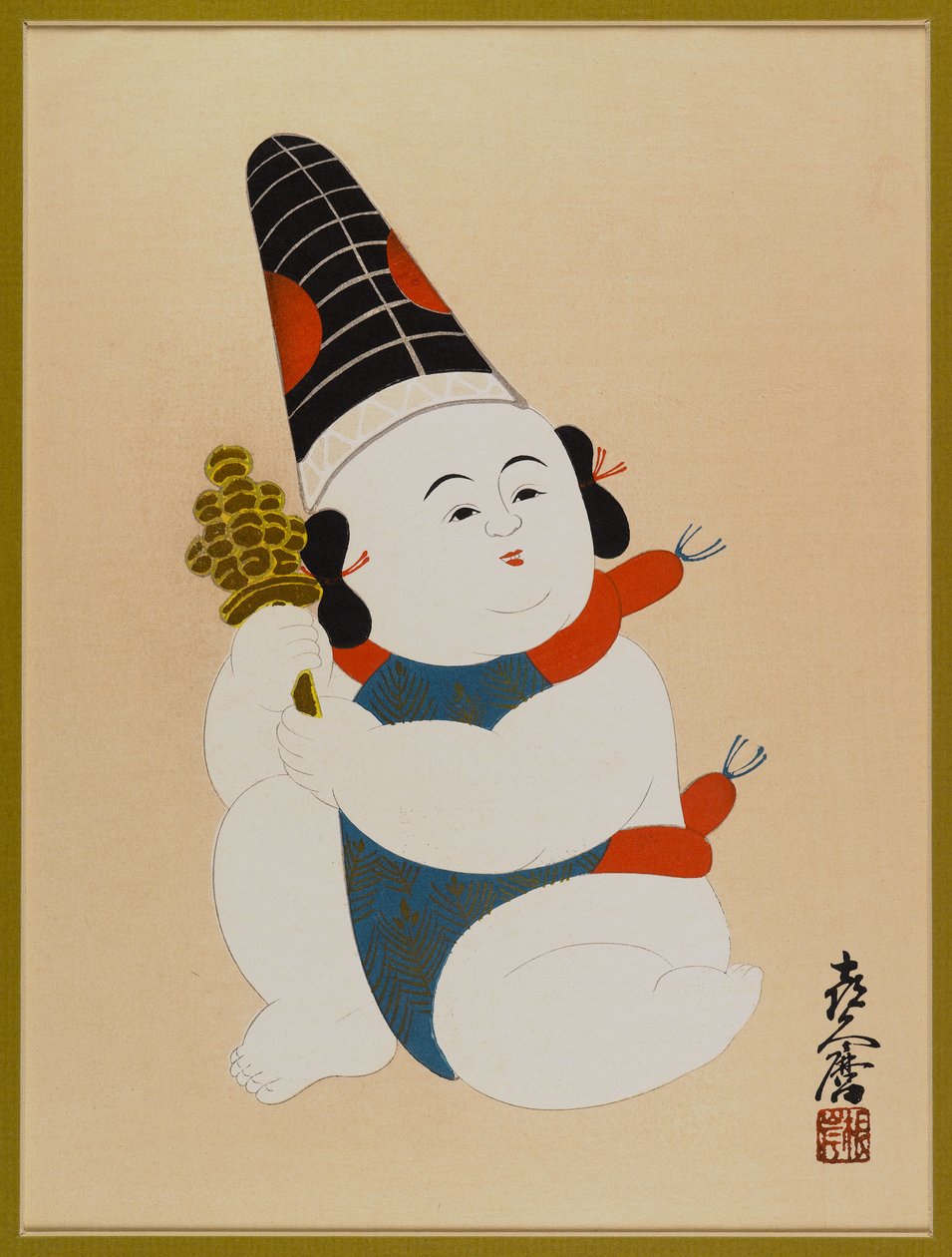 Ohne Titel (Sitzender Junge mit Hut und Spielzeug) von Japanese School