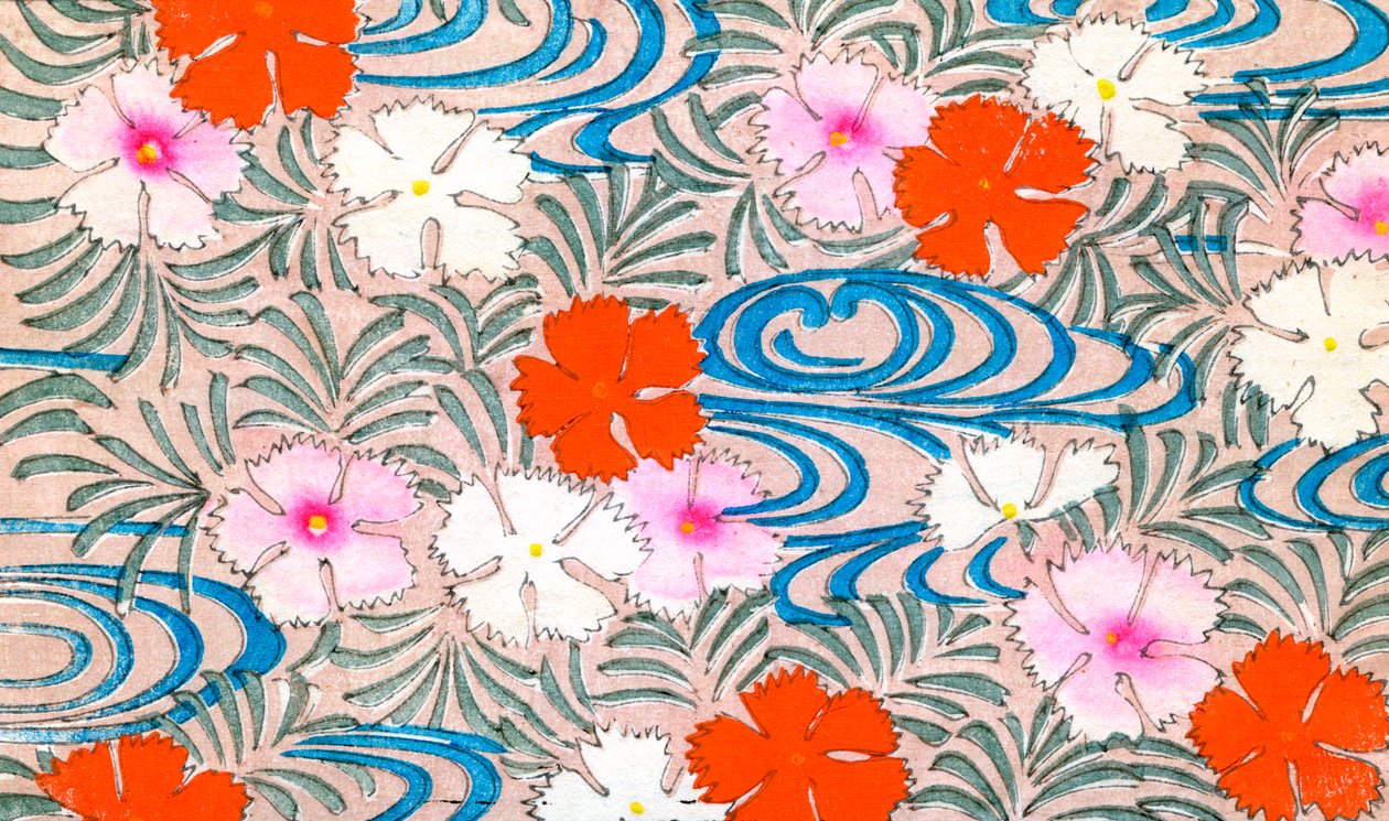 Holzschnitt von Nelkenblumen von Japanese School