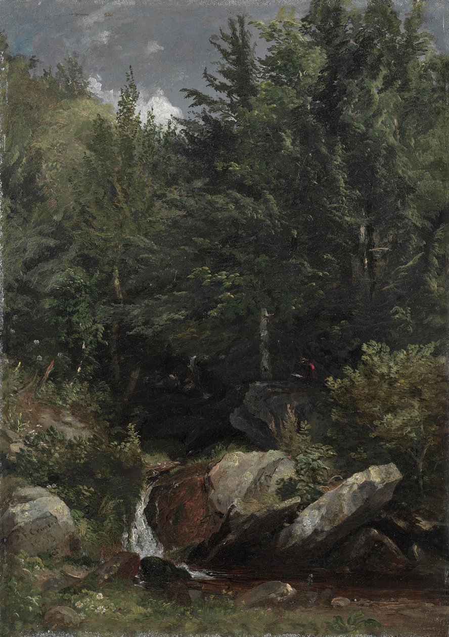 Bäume und ein Bach auf einem Hügel von Jasper Francis Cropsey