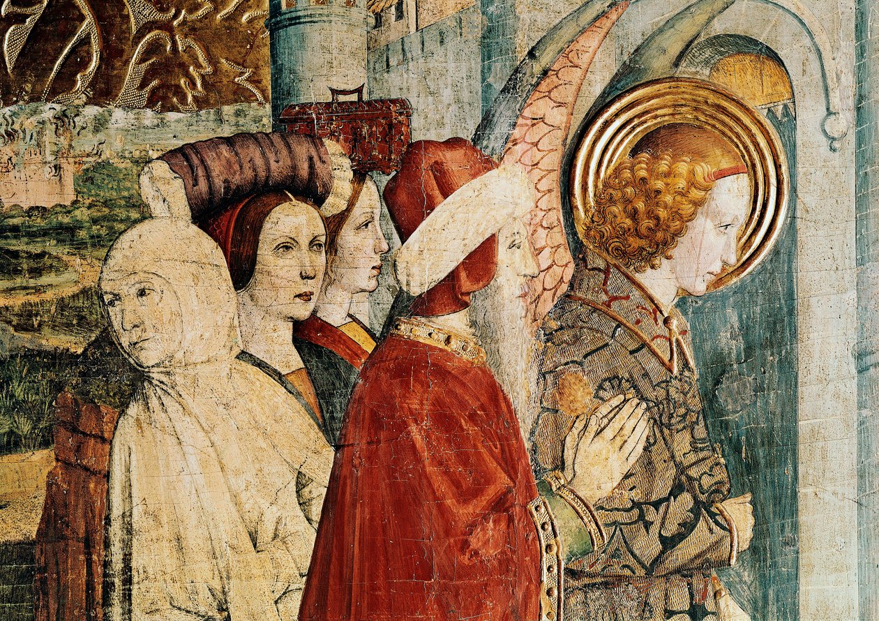 Altarbild des Heiligen Bernhardin und des Schutzengels, Detail der Flucht von Lot von Jaume Huguet