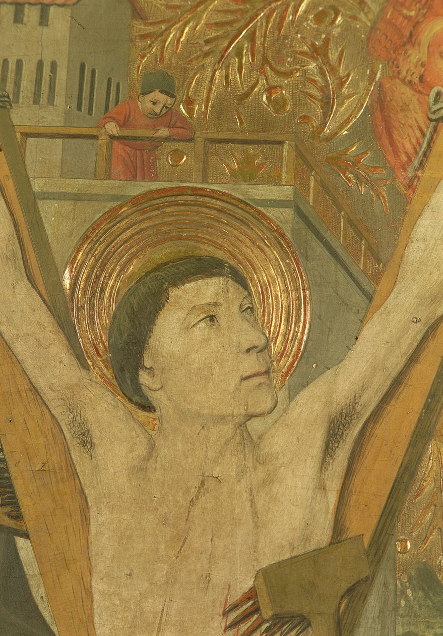 Das Martyrium des Hl. Vinzenz, Detail von Vinzenz am Kreuz von Jaume Huguet