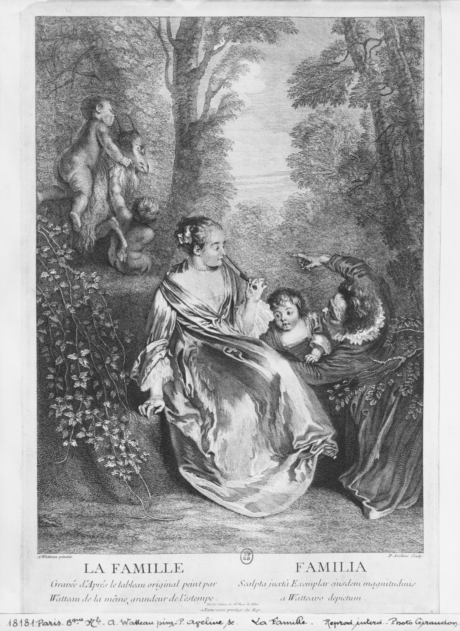 Die Familie, graviert von Pierre Aveline (ca. 1656-1722) von Jean Antoine Watteau