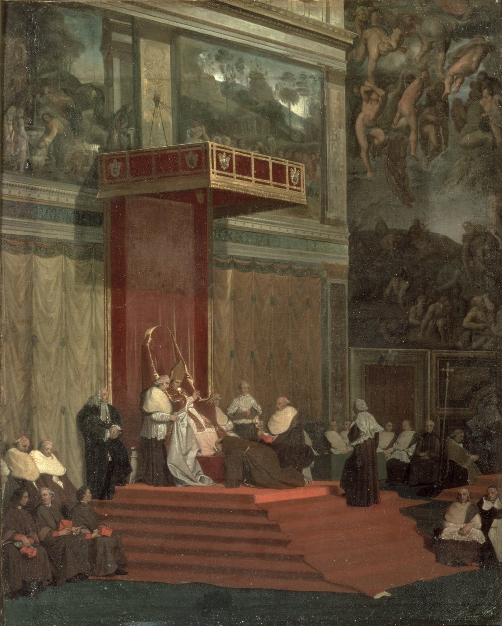 Papst Pius VII. (Luigi Barnaba Chiaramonti) (1742-1823) besucht die Kapelle, 1820 von Jean Auguste Dominique Ingres