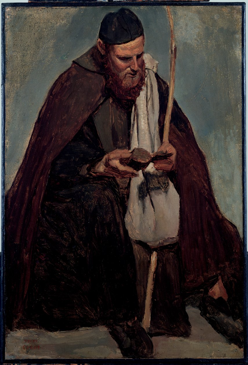Sitzender italienischer Mönch, lesend von Jean-Baptiste-Camille Corot