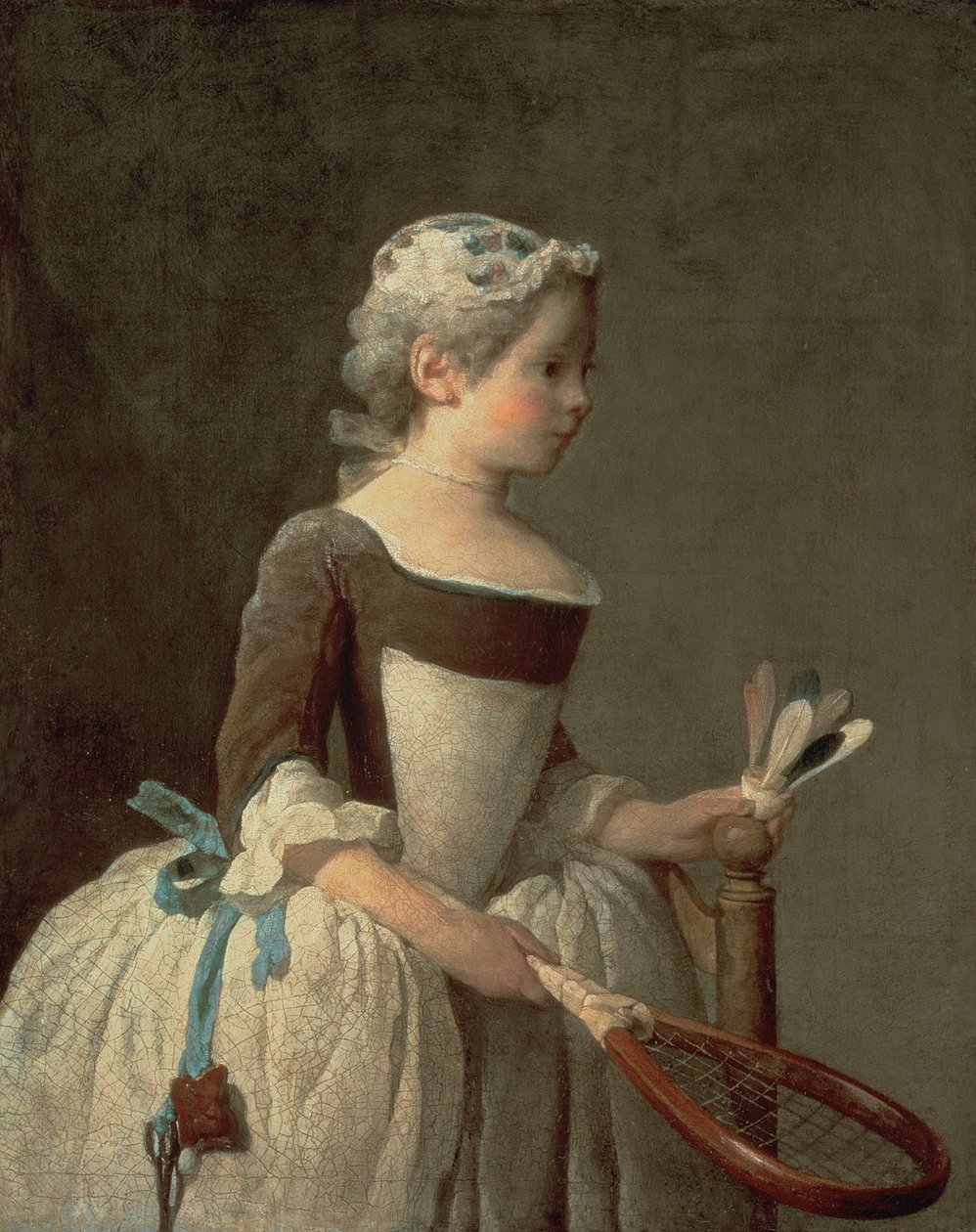 Mädchen mit Schläger und Federball von Jean Baptiste Simeon Chardin