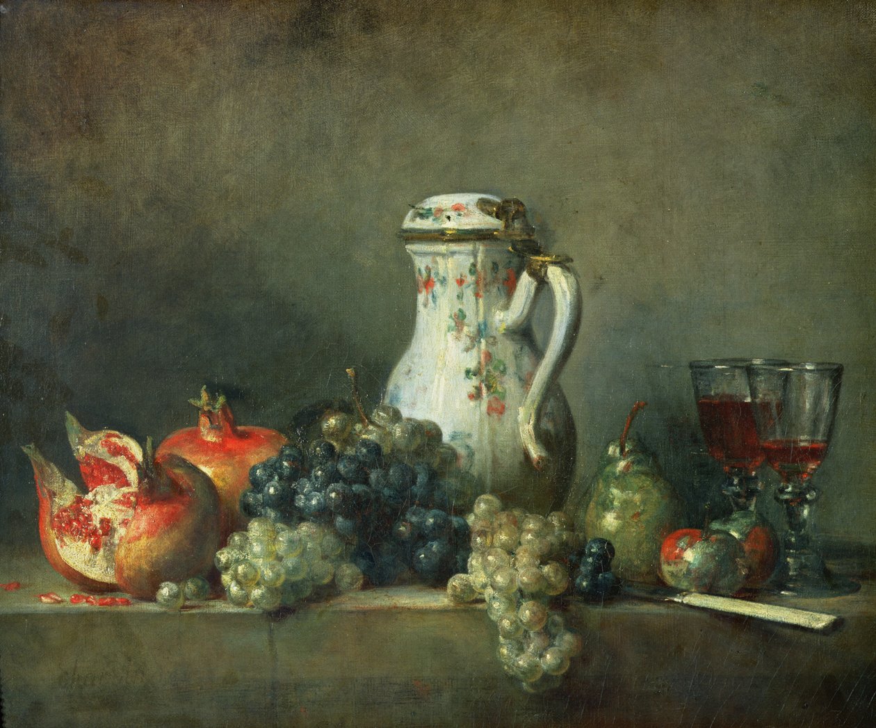 Stillleben mit Trauben und Granatäpfeln, 1763 von Jean Baptiste Simeon Chardin