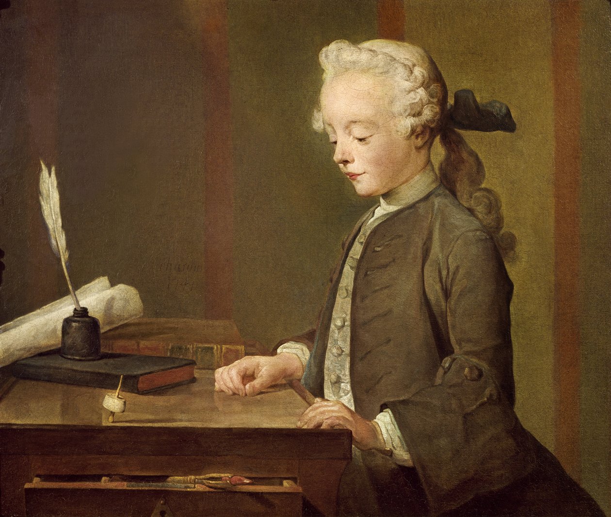 Das Kind mit einem Kreisel, Porträt von Auguste-Gabriel Godefroy (1728-1813) 1741 von Jean-Baptiste Simeon Chardin