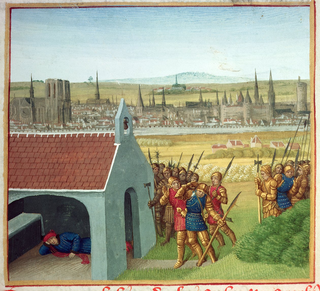 Ms Fr 6465 fol.57 König Clothar II (584-629) kann seinen Sohn Dagobert I (605-39) nicht nach Paris zurückbringen, aus 