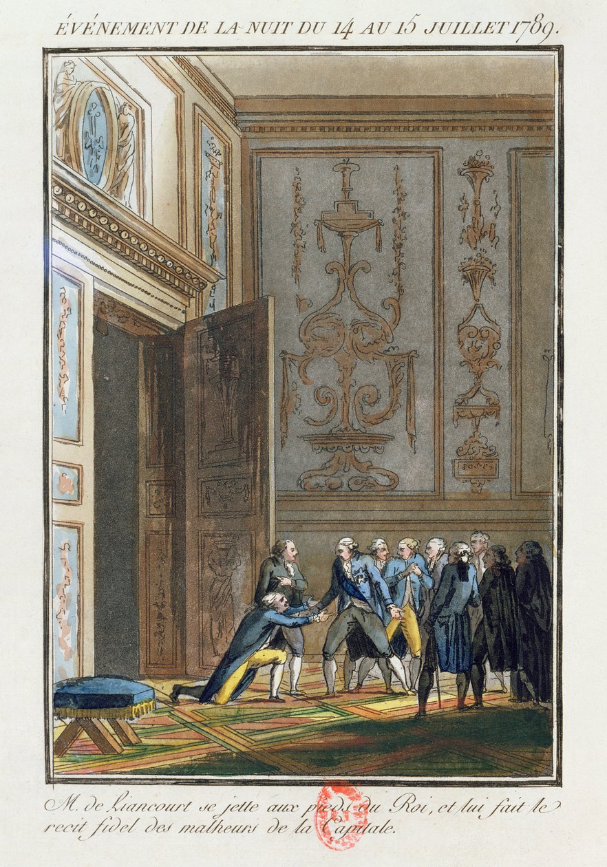 Monsieur de Liancourt (1747-1827) berichtet Ludwig XVI. (1754-93) in Versailles von den Ereignissen in Paris am 14. Juli 1789 von Jean-Francois Janinet