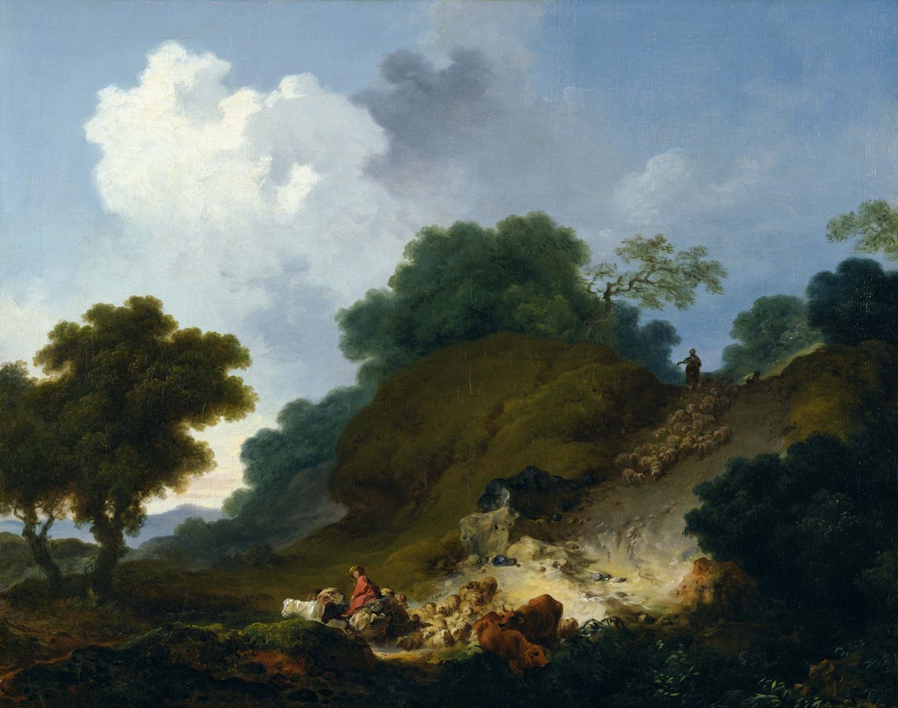 Landschaft mit Hirten und Schafherde von Jean Honore Fragonard