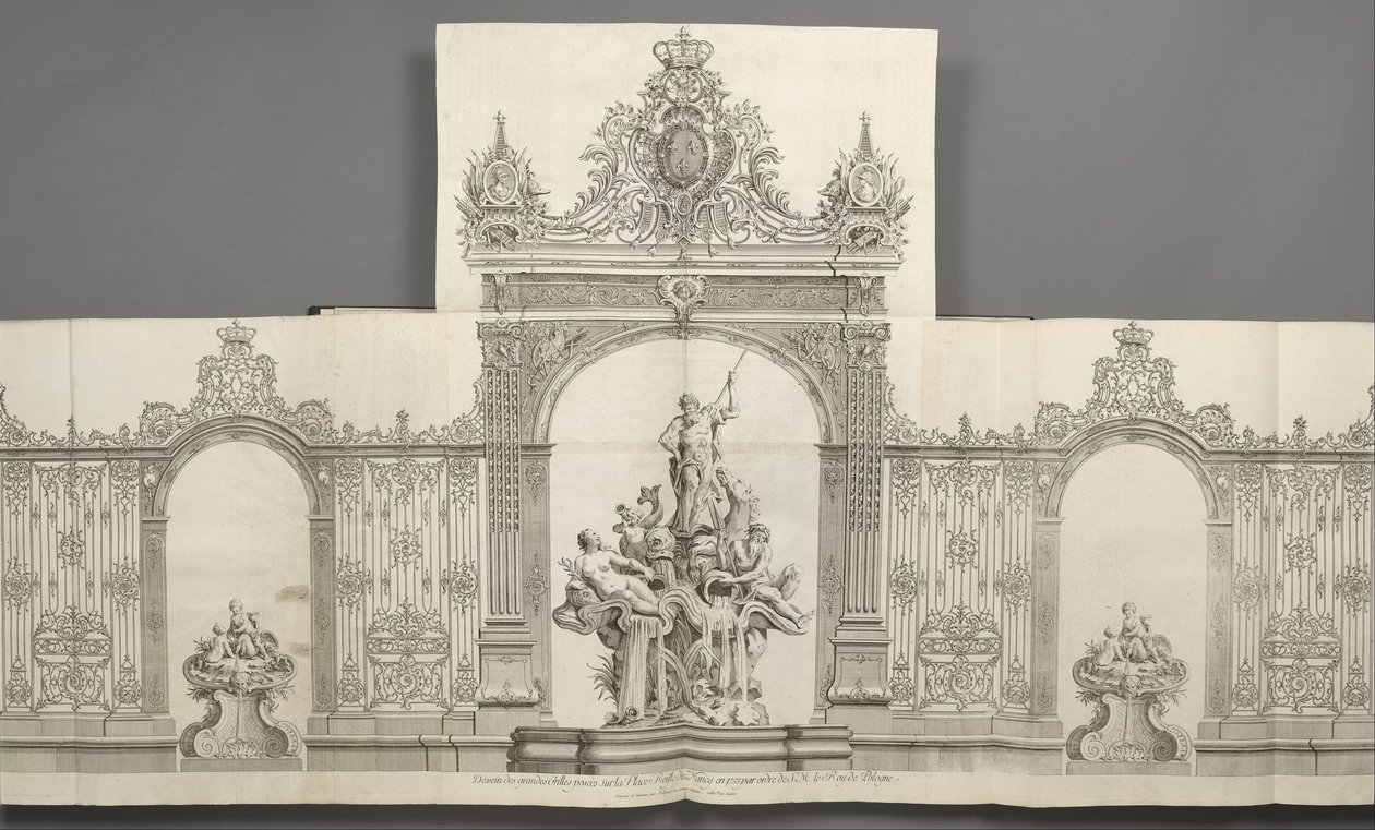 Dessein des Grandes Grilles posées sur la Place royale de Nancy en 1755 par ordre de S. M. le Roy de... von Jean Lamour