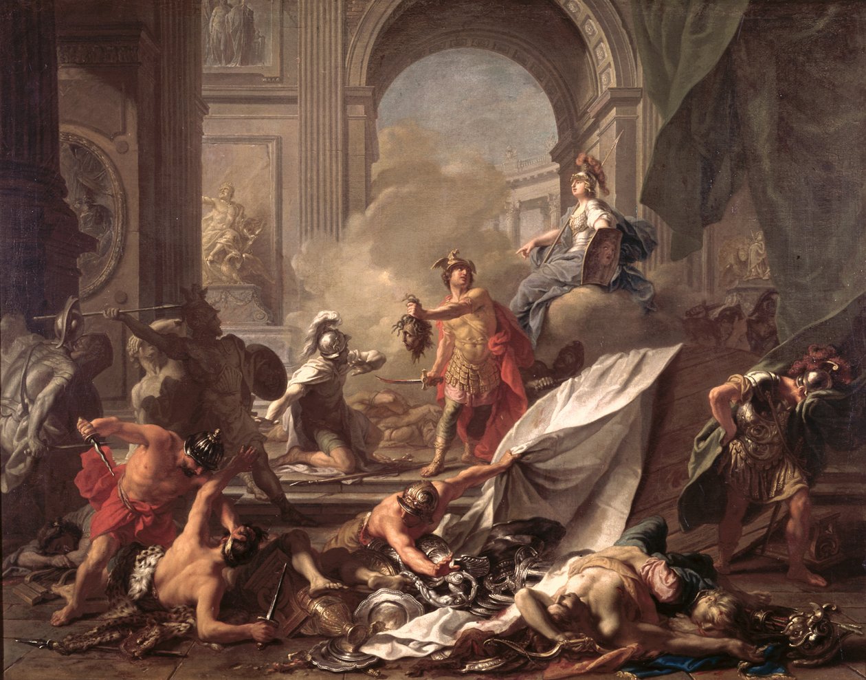 Perseus, unter dem Schutz von Minerva, verwandelt Phineus in Stein, indem er das Haupt der Medusa schwingt von Jean Marc Nattier