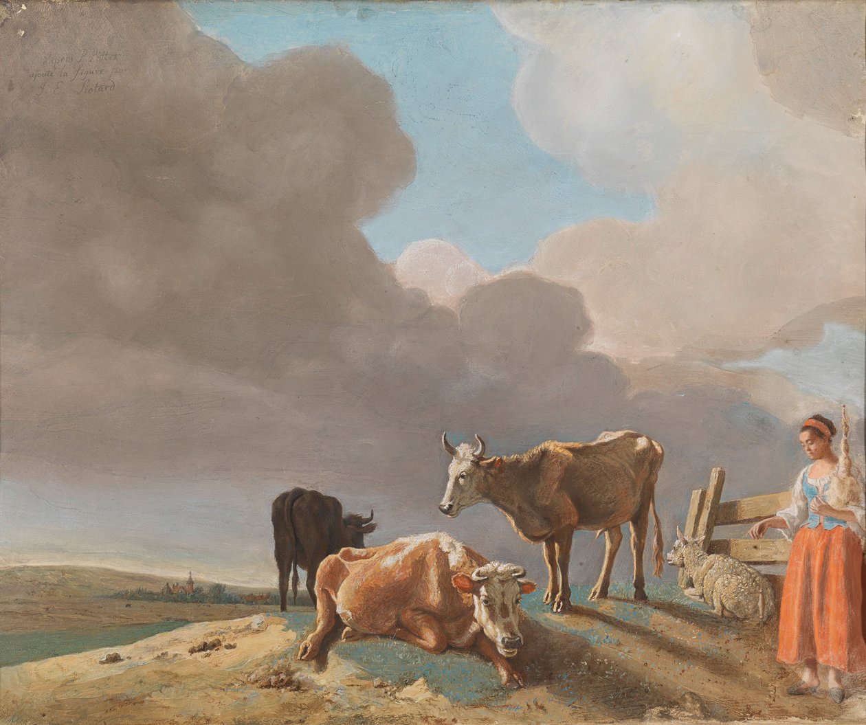 Landschaft mit Kühen, Schafen und Hirtin von Jean Étienne Liotard