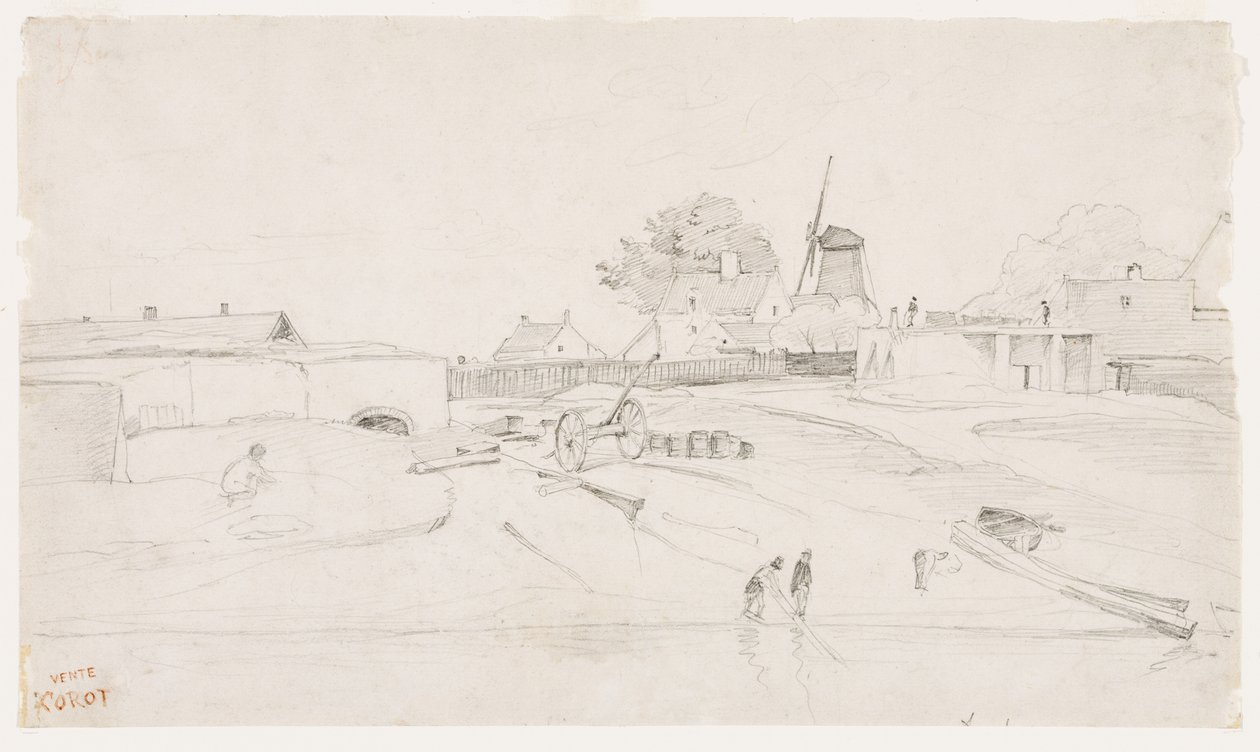 Windmühle in Dünkirchen, ca. 1830 von Jean Baptiste Camille Corot